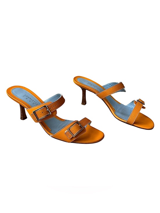 Lambertson Truex Shoes - LAMBERTSON TRUEX Marigold Leather Heeled Sandals w/ Buckles